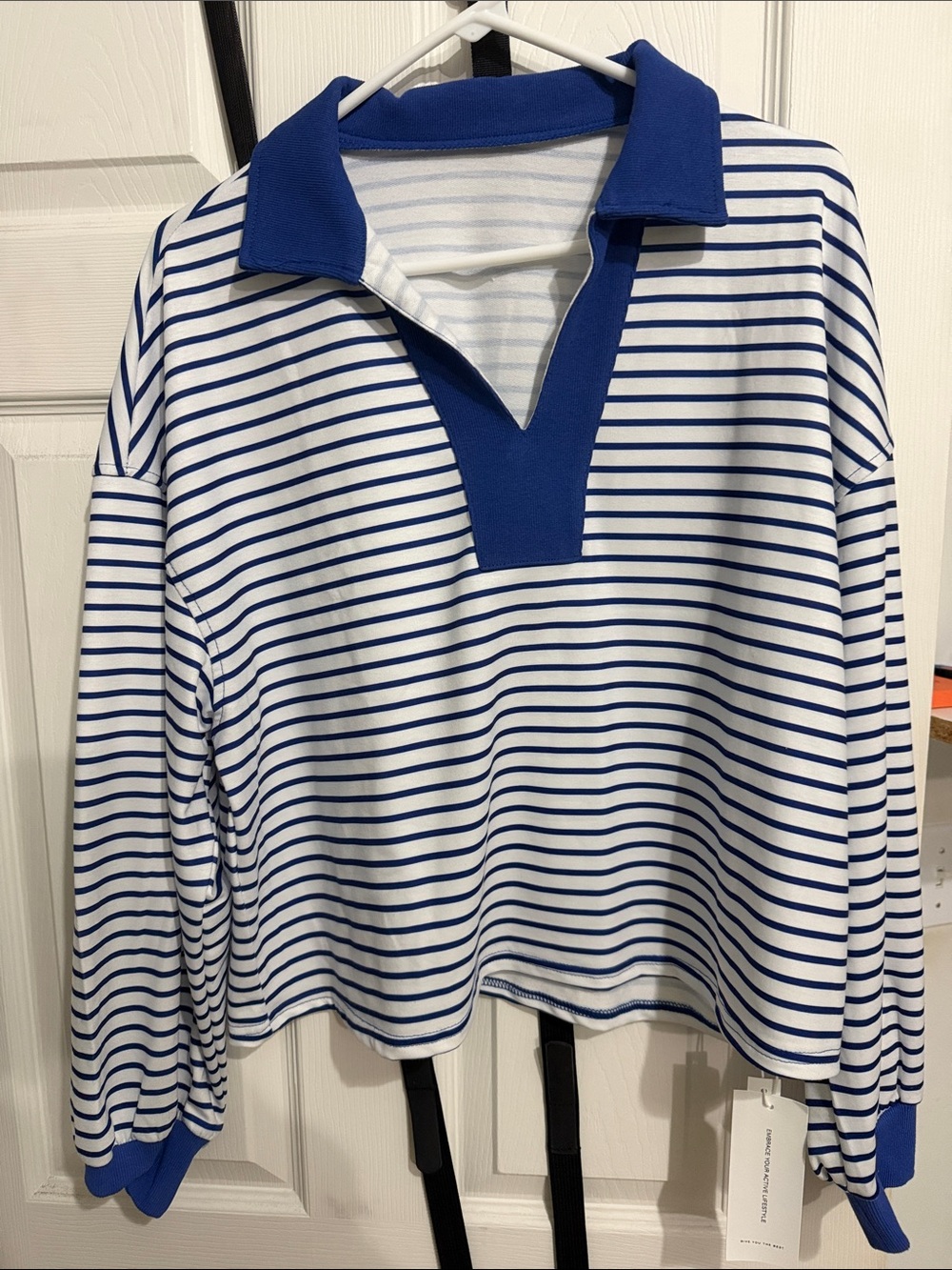 Striped Blue & White Collared Pullover set with skort